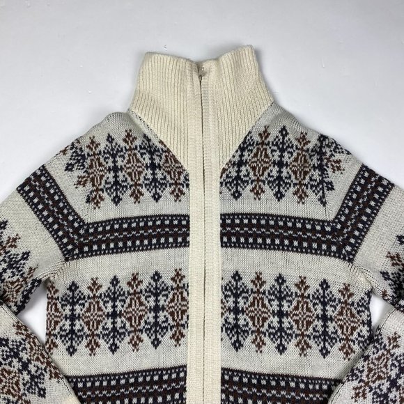 Vintage White Ram Mohair Blend Cardigan Sweater Mens Medium Zip Fair Isle Nordic - Picture 6 of 9